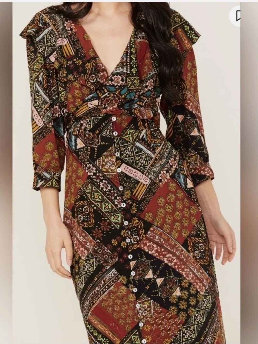 Free People Patchwork Paisley Maxi Dress in Brown, Black and Rust - Picture 5 of 7